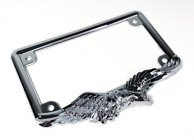 #ad MOTORCYCLE Chrome American Eagle License Plate Tag Frame Holder $14.99
