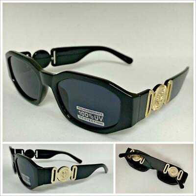 #ad New CLASSIC HIP HOP RAPPER Style SUNGLASSES Black Frame Gold Medallion Dark Lens $14.99