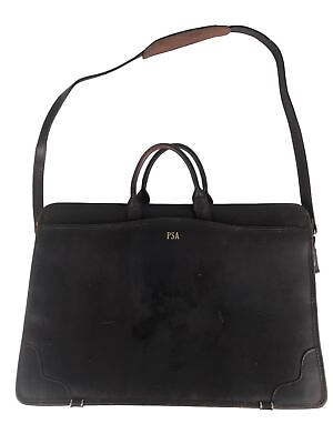 #ad Dilana Unisex Brown Leather Detachable Strap Dividers Double Handles Laptop Bag $36.99