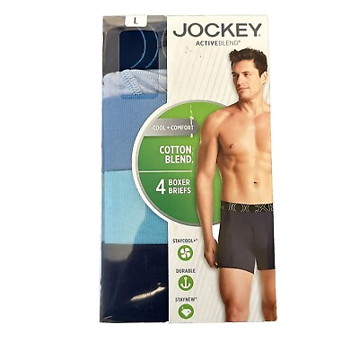 #ad Jockey Men#x27;s Active Blend Cotton Blend Woven Boxer Briefs Large 4 Pack Medium $21.50