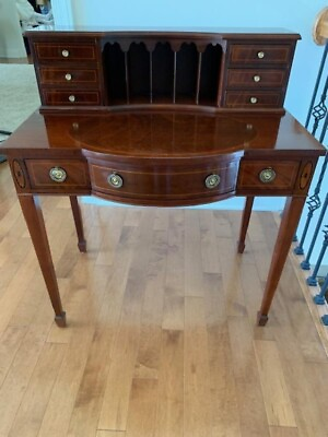 #ad BAKER FURNITURE FEDERAL INLAID BOW FRONT LADIES WRITING DESK FREE SHIPPING $1650.00