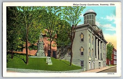 #ad Pomeroy Ohio OH Meigs County Courthouse Vintage Postcard Posted 1948 $4.49