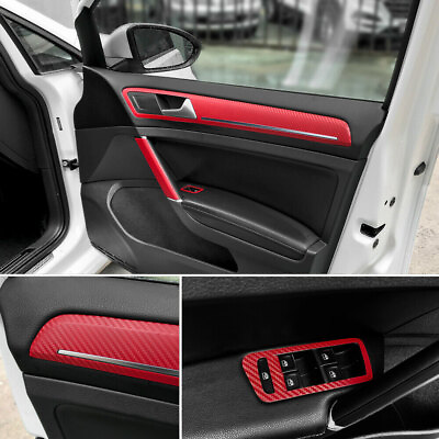#ad 3D Red Carbon Fiber Car Interior Door Panel Stickers Protector Accessories DIY $9.23