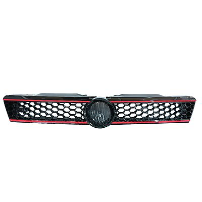 #ad For 2011 2014 VW Jetta Hex Mesh Front Grille Carbon Fiber Print W Red Trim $38.99