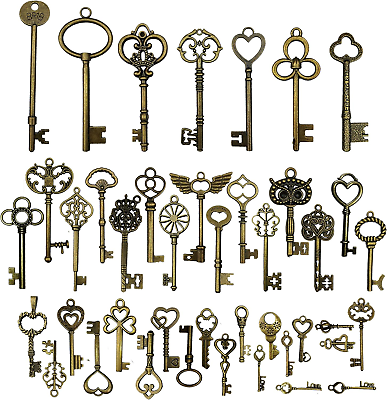 #ad 42Pcs Mixed Vintage Skeleton Keys 42 Styles Key Each 1Piece Bronze $20.78