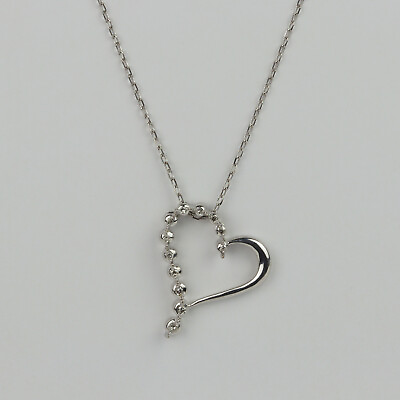 #ad Pretty 10k White Gold Diamond Women#x27;s Heart Pendant Necklace 18quot; $174.99