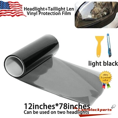 #ad Gloss Light Black Smoke Headlight Taillight Fog Light Vinyl Tint Film 12quot;X78quot; $6.98