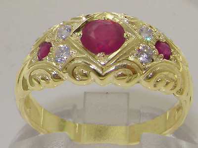 #ad Solid 9K Yellow Gold Natural Ruby amp; Diamond Vintage Style Band Ring $499.00