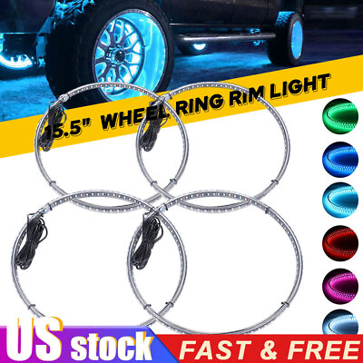 #ad 15.5quot; RGB amp; Chasing Flow Double Row LED Wheel Ring Rim Lights For Truck Car set $94.99