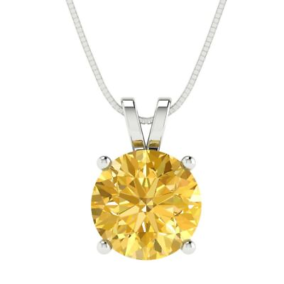 #ad 3.0 ct Round Yellow Solitaire Simulated Pendant 16 Box Chain 14k White gold $232.40