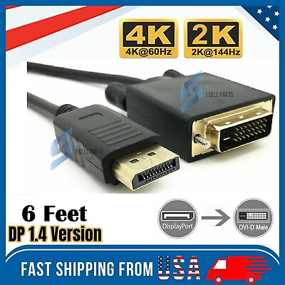#ad 6 Feet Gold Plated DisplayPort DP to DVI D Male Dual Link Cable Adapter 1080p $6.42