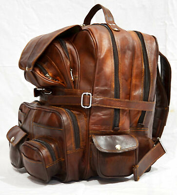#ad Leather Goat Bag Backpack Rucksack Vintage Messenger Real Laptop Brown Genuine $84.79