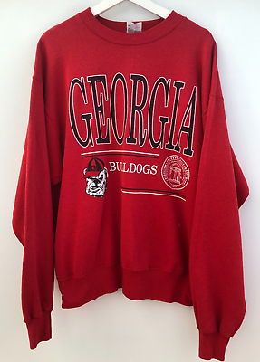 #ad Vintage GEORGIA BULLDOGS Sweatshirt Hanes Red American Football Mens XXL GBP 39.95