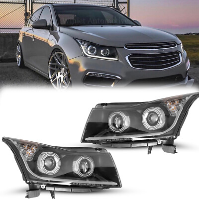 #ad For 2011 2015 Chevy Cruze Headlights LED Strip DRL Bar Black Projector Headlamps $212.99