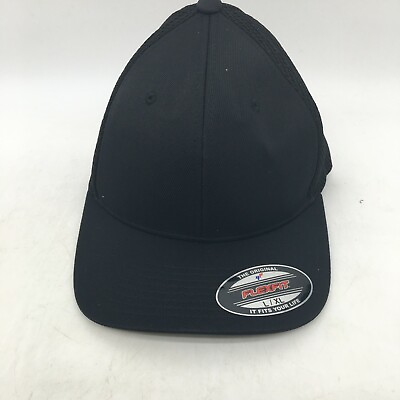 Flexfit Mens Yupoong Black Fitted Trucker Mesh Baseball Cap Hat Size L XL $21.99