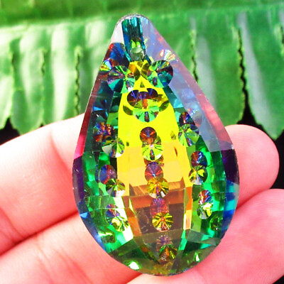 #ad 2pcs Faceted Rainbow Titanium Crystal Teardrop Pendant Bead 45x38x13mm 213SJ $9.35