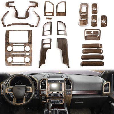 #ad 22x Wood Grain Inner Set Steering Wheel Dash Cover Trim Kit For Ford F150 15 20 $193.99
