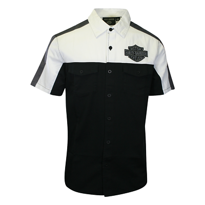 #ad #ad Harley Davidson Men#x27;s Shirt Black Beauty Colorblocked Darting Short Sleeve S57 C $63.25