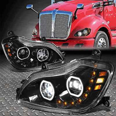 #ad LED HALOSEQUENTIAL SIGNAL FOR 13 21 KENWORTH T680 PROJECTOR HEADLIGHT BLACK $689.99