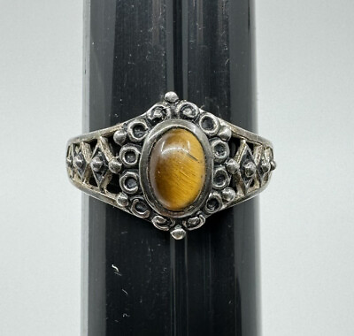 #ad Vintage Art Deco Sterling Silver 925 Tigers Eye Ring Size 8.75 $19.99