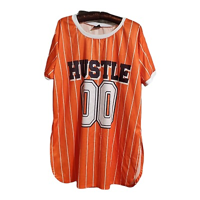 #ad Hustle Women#x27;s Jersey Plus Size Top Orange 2X Side Slits Striped Shirt $7.99