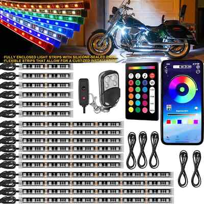 #ad #ad 16PC RGB Bluetooth Motorcycle LED Light Under Glow Neon Strip Remote Control Kit $38.98