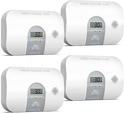 #ad 4 x Ecoey LCD Digital Carbon Monoxide Detector 7 Year CO Detector Alarm Silence $56.99