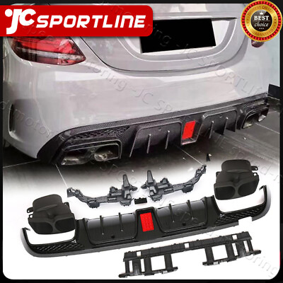 #ad Carbon Rear Diffuser Lip W Exhaust Tips For Mercedes Benz W205 C300 C63 C43 AMG $322.99