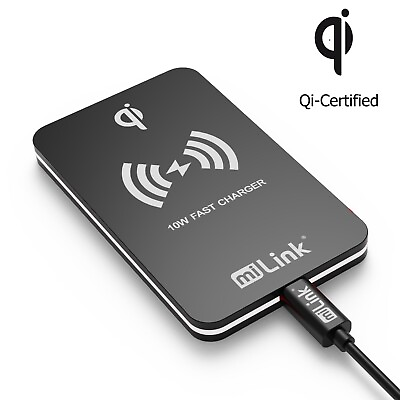 #ad miLink 15W Qi Certified Universal Fast Wireless Charging Rectangular Pad Charger $18.99