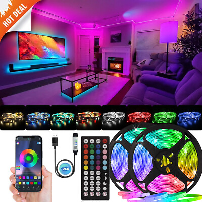 #ad 50ft USB LED Strip Lights RGB 5050 Bluetooth Flexible Tape For Room TV BackLight $9.86