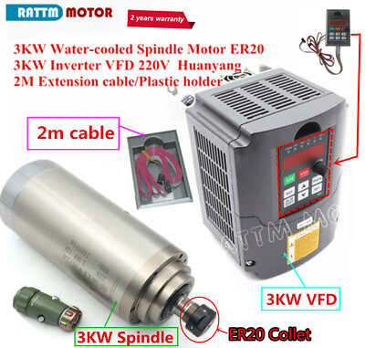 #ad 3kw cnc spindle water cooling milling cnc router spindle motor 24000rpmamp; 3KW VFD $355.00