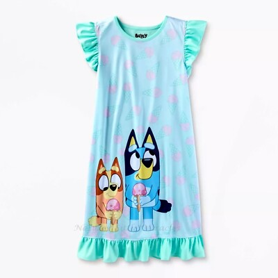 #ad BLUEY Pajamas Big Girl Size 4 6 8 12 Nightgown Disney Bingo Dog Sleep Shirt Gown $21.90