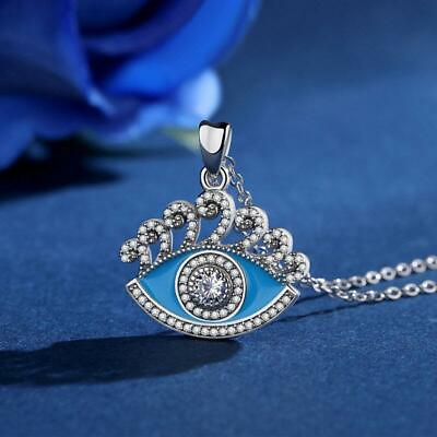 #ad Beautiful Necklace with Turkish Eye White Pendant in Sterling Silver Zirconia $24.99