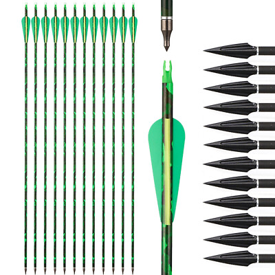 #ad Archery 12pcs 30#x27;#x27; Carbon Arrows Spine 500 120grain Broadheads for Bow Hunting $33.91