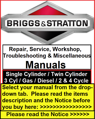Briggs and Stratton Repair Manuals Single Cylinder Two Cylinder L Heads OHV $10.99