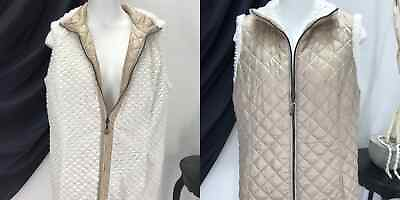 #ad REVERSIBLE Sheared Beaver Faux Fur VEST Jacket Medium Beige Women 46235 $40.00