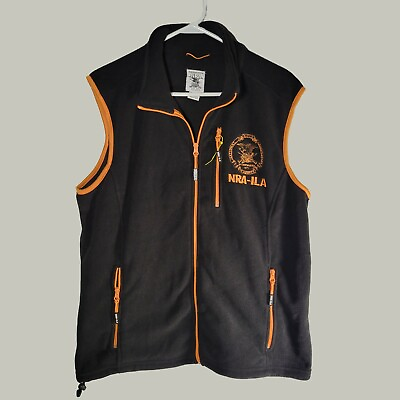 #ad #ad NRA Vest Men#x27;s Full Zip Fleece Black Orange National Rifle Association Size L $20.55