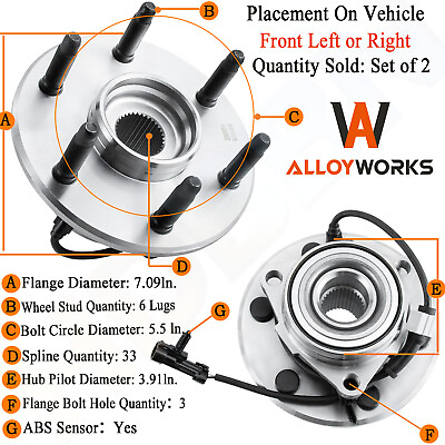 #ad 2PCs Front Wheel Hub Bearings Fits Chevy Silverado GMC Sierra 1500 Yukon 4WD 4X4 $79.99