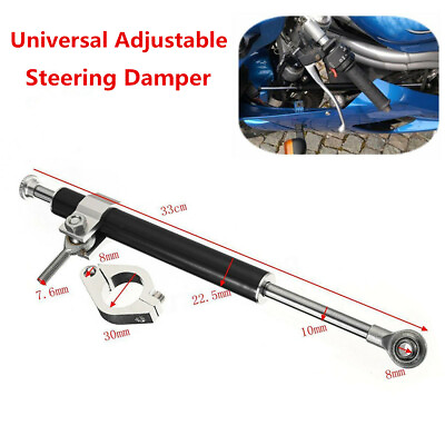 #ad 330mm Motorcycle Universal Aluminum Steering Damper Stabilizer Linear Adjustable $35.89