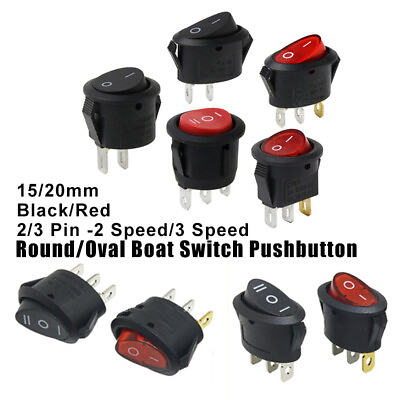 #ad 2 3 Pin On Off 15mm 20mm Small Round Oval Rocker Switch Black Red Boat Switch $17.00