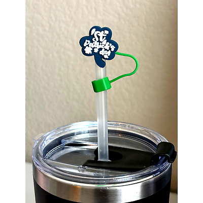 #ad St Patricks Day Green Clover Straw Topper Qty Fits Starbucks Stanley Cup Straws $4.61
