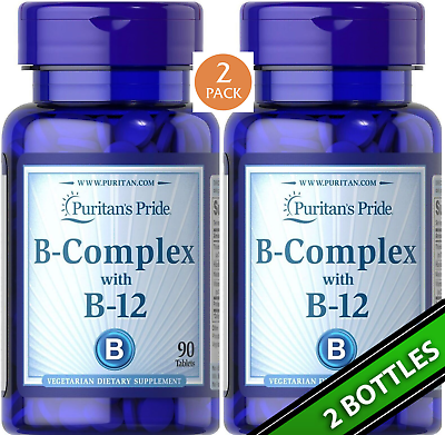 #ad 2 Pack Vitamin B Complex with Vit B 12 B1 B2 B3 B12 180 Tabs 2x90 Exp 2026 $12.70
