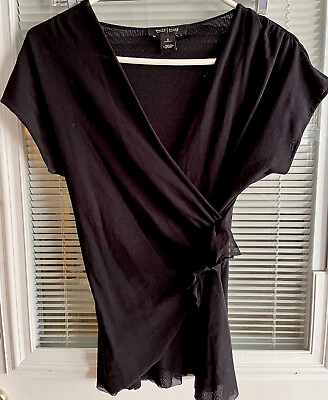 #ad White House Black Market Top Black Wrap Style Side “Tie” Vneck Sz S EUC Excelent $18.00