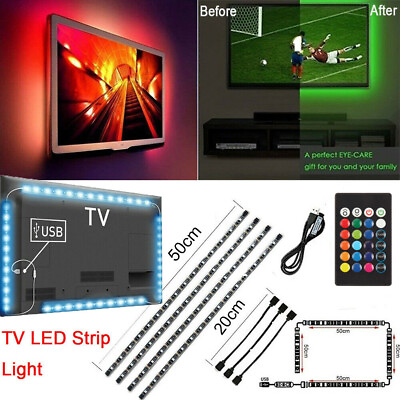 #ad TV LED Backlight 4 X 50CM USB 5050 RGB LED Strip Light Remote Kit 5V 30Leds M $9.45