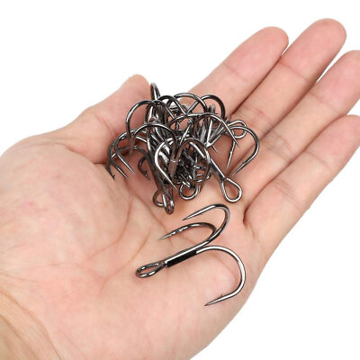 #ad 10pcs Fishing Hook Overturned Hooks High Carbon Steel Round Bend Treble For Bass C $2.76