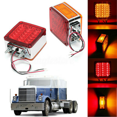 #ad 2Pcs AmberRed Square 39LED Double Face Stud Mount Cab Fender Turn Signal Lights $42.99