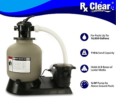 #ad Rx Clear Radiant 16quot; Aboveground Swimming Pool Sand Filter System w .75 HP Pump $299.99