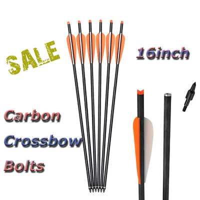 16inch Archery Crossbow Bolts Carbon Shafts Half Moon Nocks and Removable 6pcs $21.99