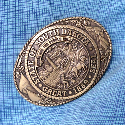 #ad South Dakota Belt Buckle Brass Great Seal Vtg 70s Tony Lama Exclusive .QRT087 $49.99