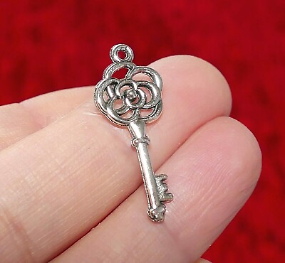 #ad 10x Flower Key Rose Charms for Bracelet Pendant Necklace Supplies Silver 2 Side $5.80